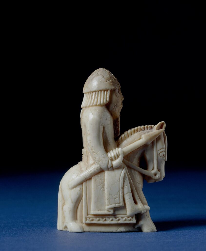 Chess piece; mounted knight with spear and shield