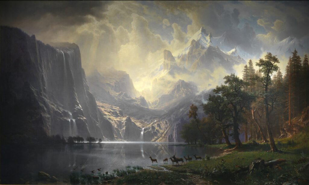 Decorative image. Albert Bierstadt's landscape painting, "Among the Sierra Nevada, California."