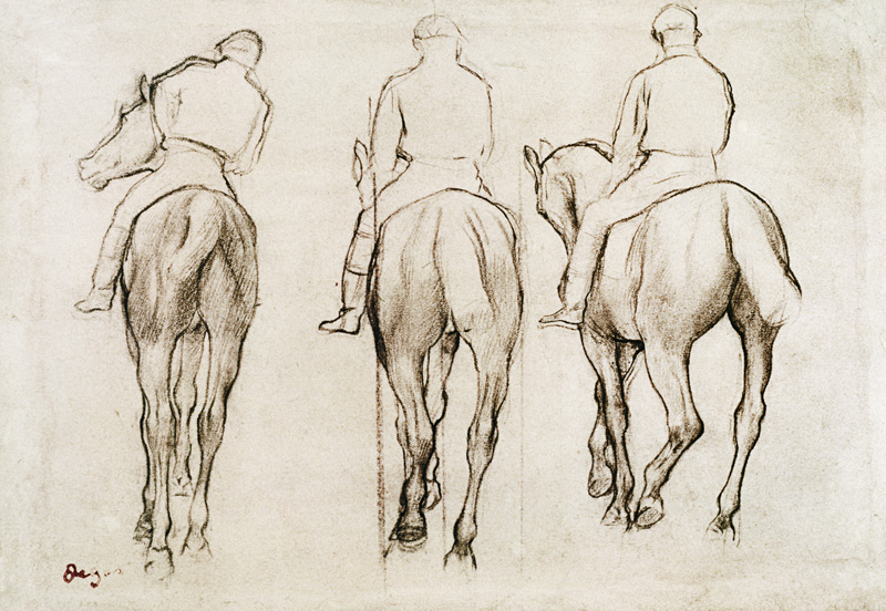 Sketches of horses and jockeys by Degas