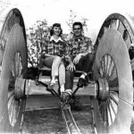 Homecoming King and Queen on the logging wheels in 1948.