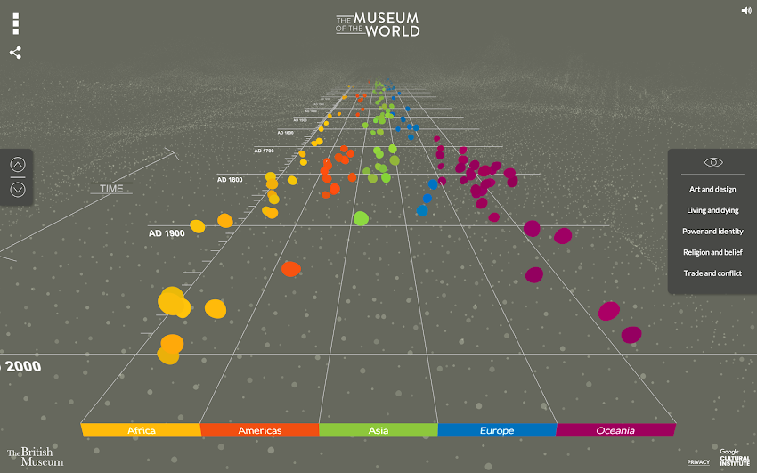 On the microsite, objects from the British Museum's collection are mapped to a timeline so users can explore and make connections between the world’s cultures, see what happened around the world at any one time, and listen to British Museum curators share their insights.